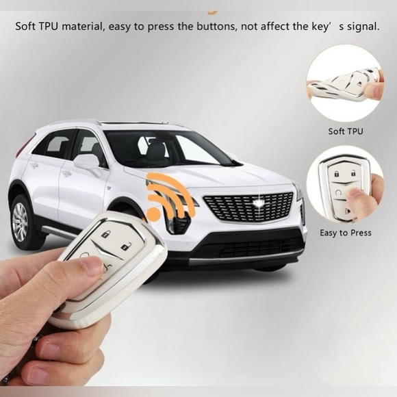 Key Fob Cover for Cadillac | White Silver | 5 Button Key Case Shell Protector. - Picture 5 of 6